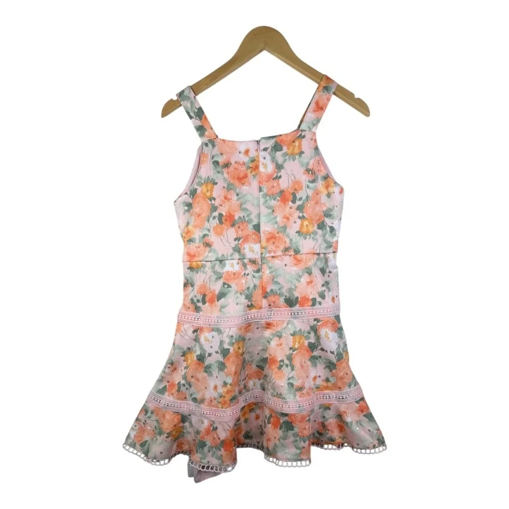 New Knit Works Floral Print Dress/Cardigan Set size 14.5 Girls Pink/Green‎